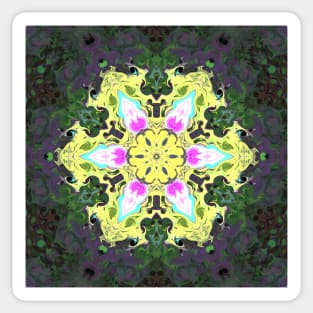 Psychedelic Kaleidoscope Flower Yellow and Pink Sticker